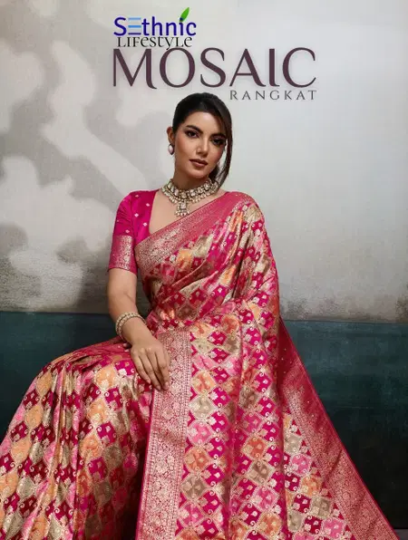 Mosaic By Sethnic Pure Satin Jacquard Border Designer Saree
